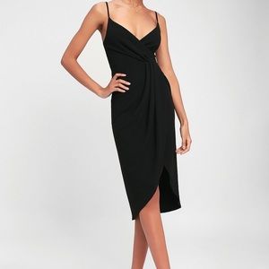 Special Guest Black Surplice Midi Dress